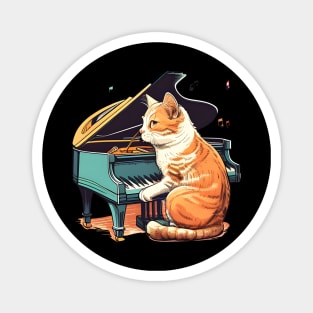 Cute Funny Cat Playing Piano - Musician Cat Lover Magnet